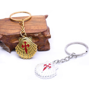 St. Thomas of Acon Keychain - Gold Cross Shell Cross Pendant - Bricks Masons