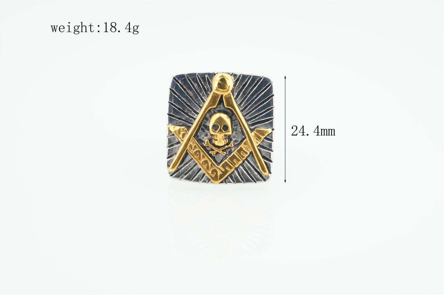 Widows Sons Ring - Silver And Gold Square & Compass With Skull Inside - Bricks Masons