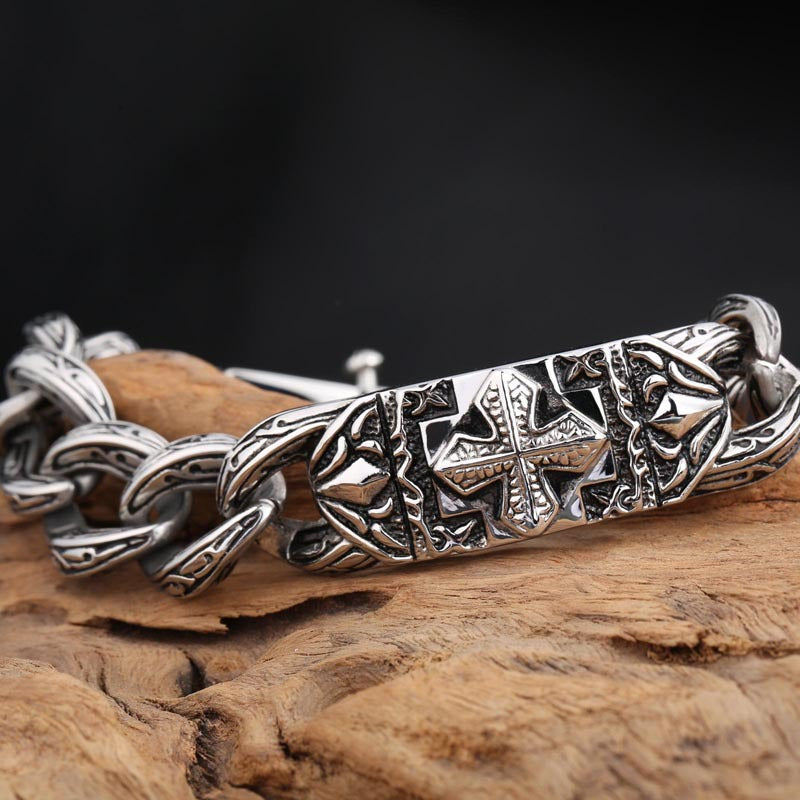 Knights Templar Commandery Bracelet - Silver Titanium Steel Cross - Bricks Masons