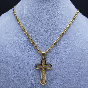 Knights Templar Commandery Necklace - Amulet Crystal Gold Color Stainless Steel - Bricks Masons