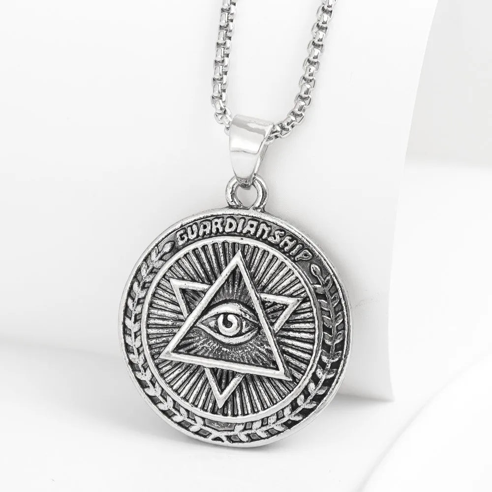 Eye Of Providence Necklace - Round Zinc Alloy Slide Pendant - Bricks Masons