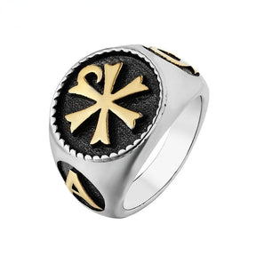 Red Cross Of Constantine Ring - Stainless Steel Titanium - Bricks Masons