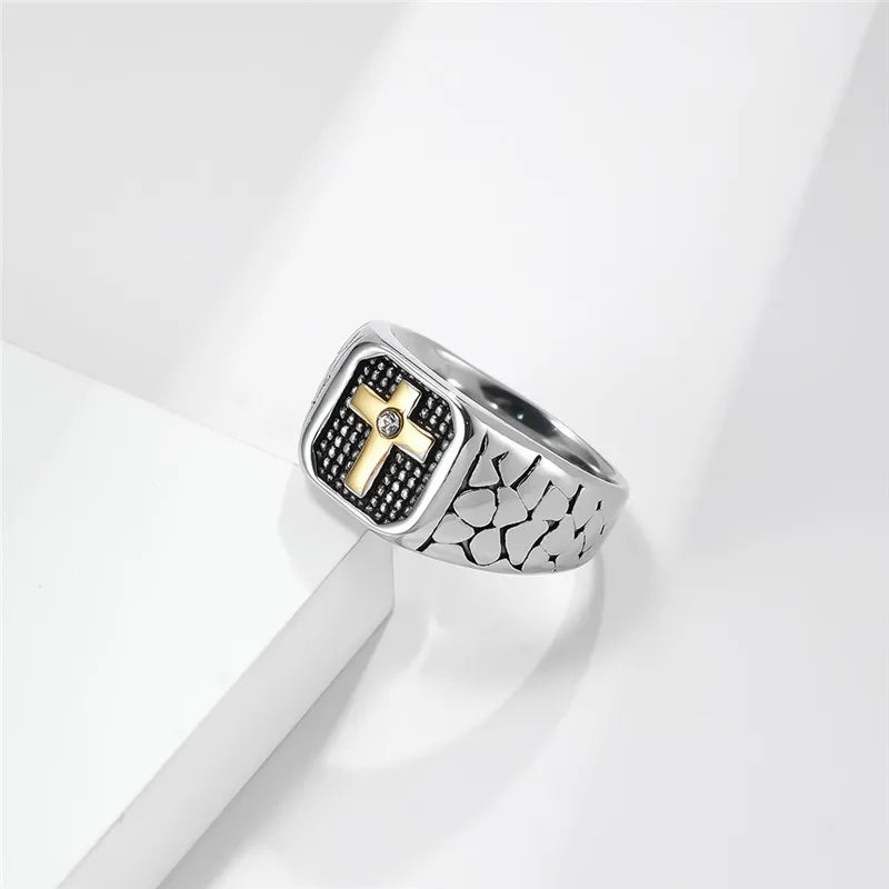 Knights Templar Commandery Ring - Punk Black Gold Color Cross Titanium steel - Bricks Masons