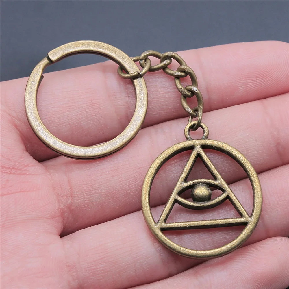 New Fashion Men Keychain DIY Metal Holder Chain Vintage Antique Bronze Color 32x28mm All-Seeing Eye Pendant Gift - Bricks Masons