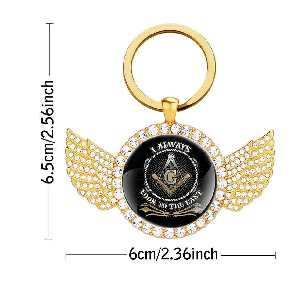 Master Mason Blue Lodge Keychain - I always Look To The East Gold & Silver Color