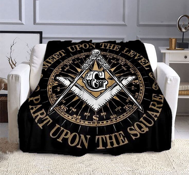 Master Mason Blue Lodge Blanket - The Freemasons Printed Flannel Cashmere - Bricks Masons