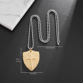 Knights Templar Commandery Necklace - Stainless Steel With Gold/Silver Cross Shield Pendant - Bricks Masons