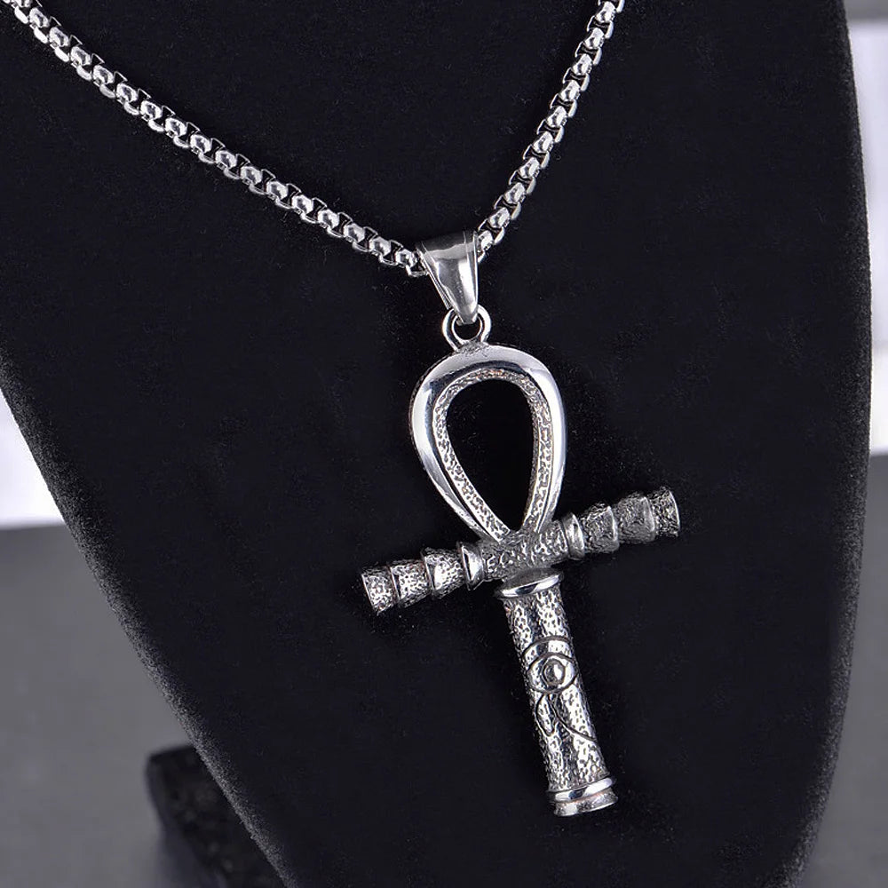 Ancient Egypt Necklace - Ankh Cross Stainless Steel Pendant - Bricks Masons