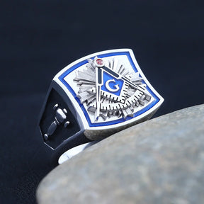 Past Master Blue Lodge Ring - Square & Compass Quadrant G Sterling Silver Ring