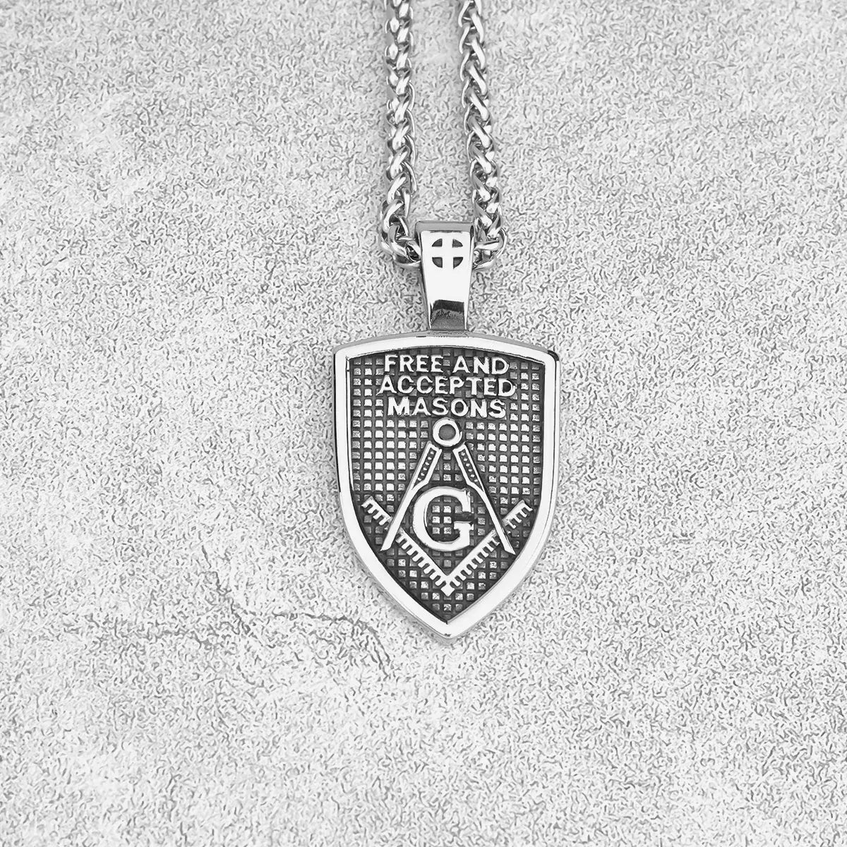 Master Mason Blue Lodge Necklace - Shield Cross Pendant Stainless Steel