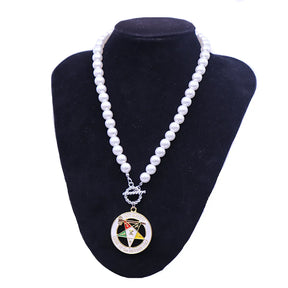 Past Matron OES Necklace -  Zinc Alloy With White Pearls - Bricks Masons