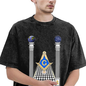 Master Mason Blue Lodge T-Shirt - Square & Compass With Pillars