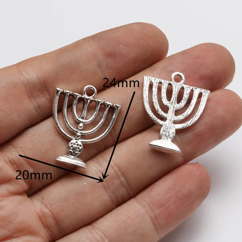 15pcs Silver Plated Judaism Holy Candlestick Pendant DIY Charms Bracelet Earrings Hanukkah Jewelry Crafts Making 24*20mm A1647 - Bricks Masons