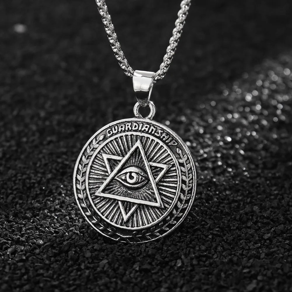 Eye Of Providence Necklace - Round Zinc Alloy Slide Pendant - Bricks Masons