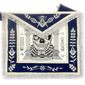 Master Mason Blue Lodge Apron - Skull Pillars Masters Carpet Silver Embroidery