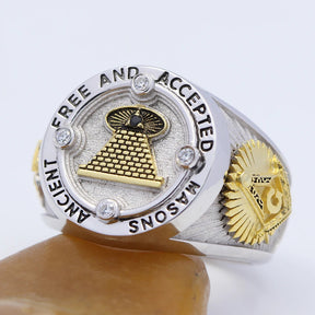 Master Mason Blue Lodge Ring - Ancient Free & Accepted Masons Sterling Silver - Bricks Masons