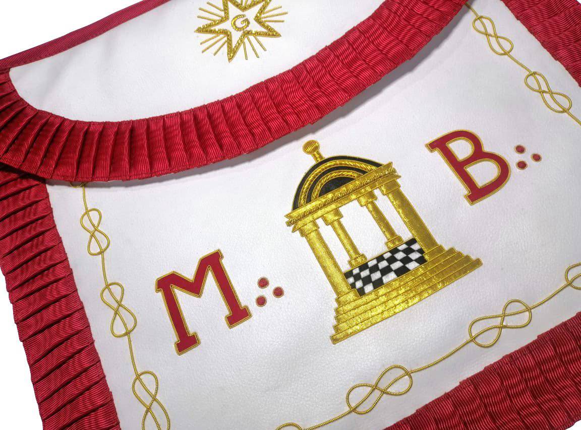 Master Mason Scottish Rite Apron - White & Red with Pleated Edges MB Temple