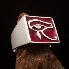 Ancient Egypt Keychain - Red Squared Eye of Horus Sterling Silver - Bricks Masons