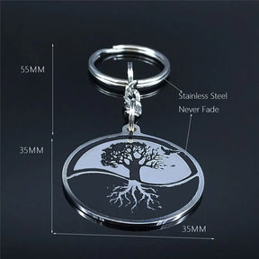 Ancient Israel Keychain - Yin Yang Tree of Life Stainless Steel - Bricks Masons