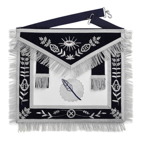 Assistant Secretary Blue Lodge Officer Apron - Dark Blue With Silver Hand Embroidery Bullion - Bricks Masons