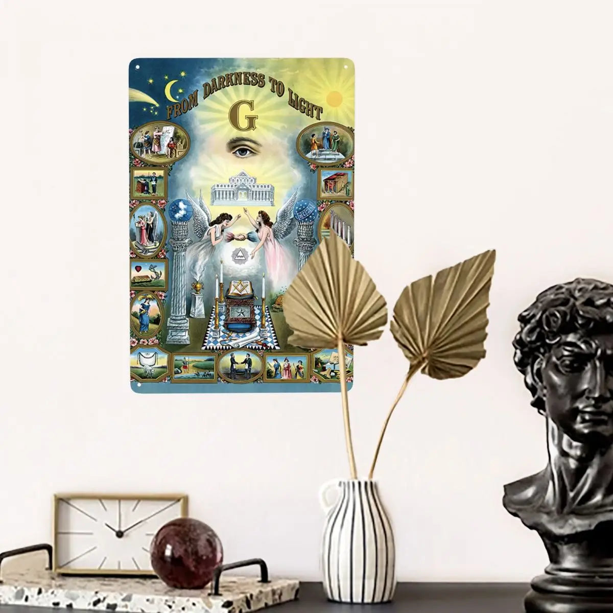 Blue Lodge Canvas - Darkness To Light Freemasonry Metal Sign Plaque - Bricks Masons