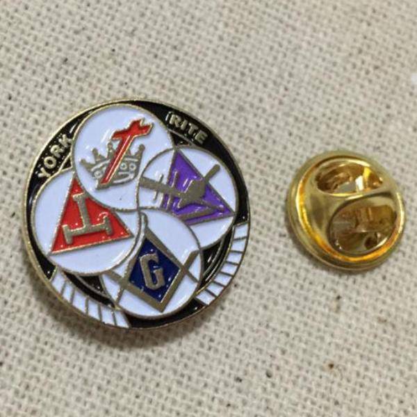 Blue Lodge / Royal Arch / Council / Knights Templar Lapel Pin - Round - Bricks Masons