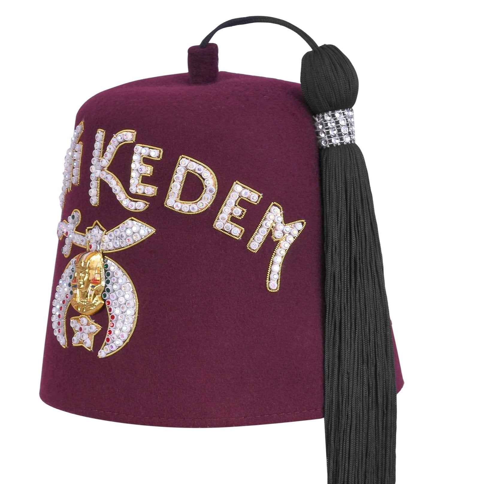 Daughters Of Sphinx Fez Hat - Burgundy Wool Rhinestones Letters - Bricks Masons