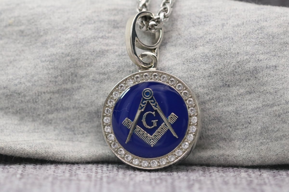 Master Mason Blue Lodge Necklace - Sterling Silver Square & Compass G - Bricks Masons