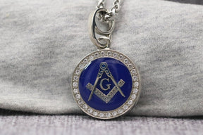 Master Mason Blue Lodge Necklace - Sterling Silver Square & Compass G - Bricks Masons