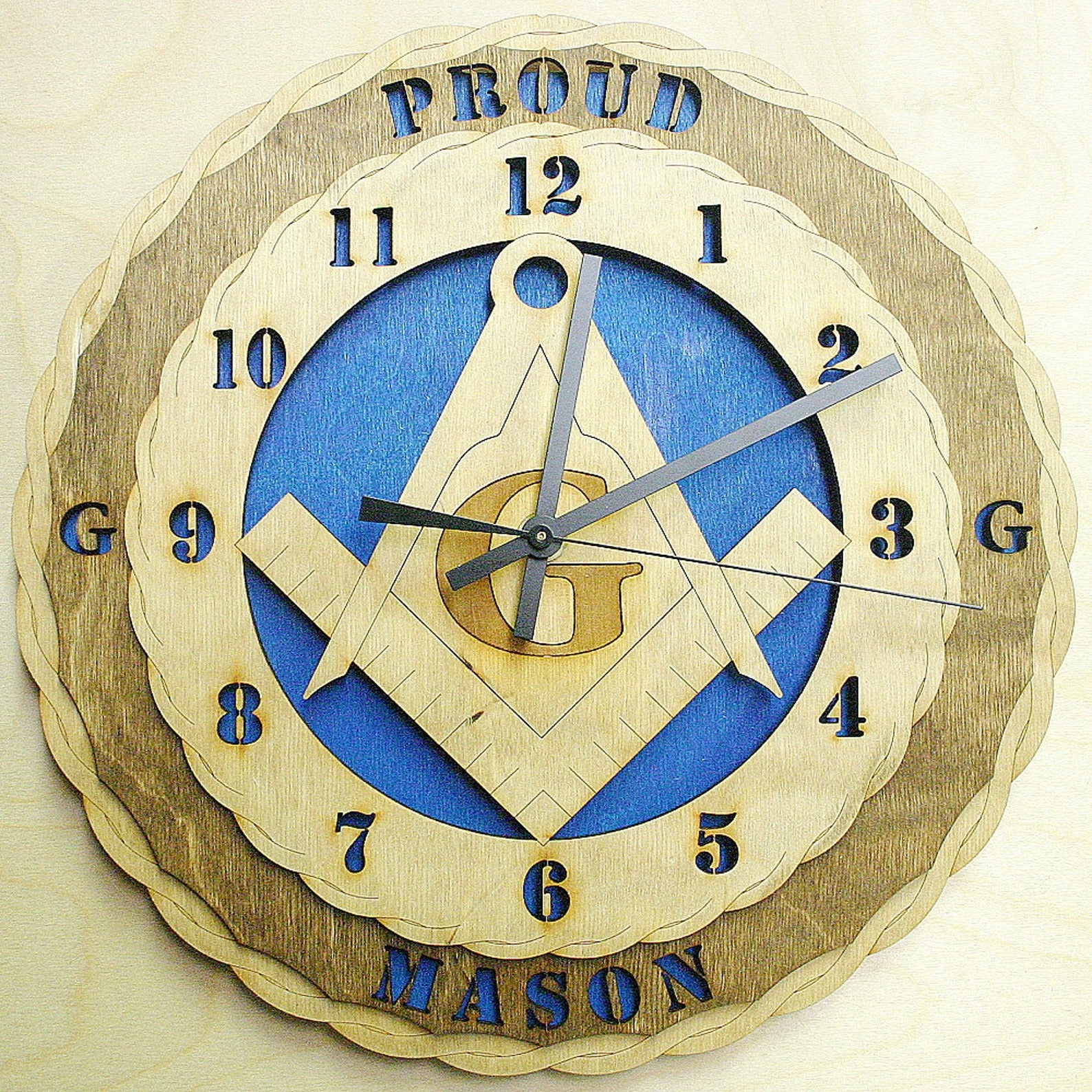 Master Mason Blue Lodge Clock - Wooden Square & Compass G Proud Mason - Bricks Masons