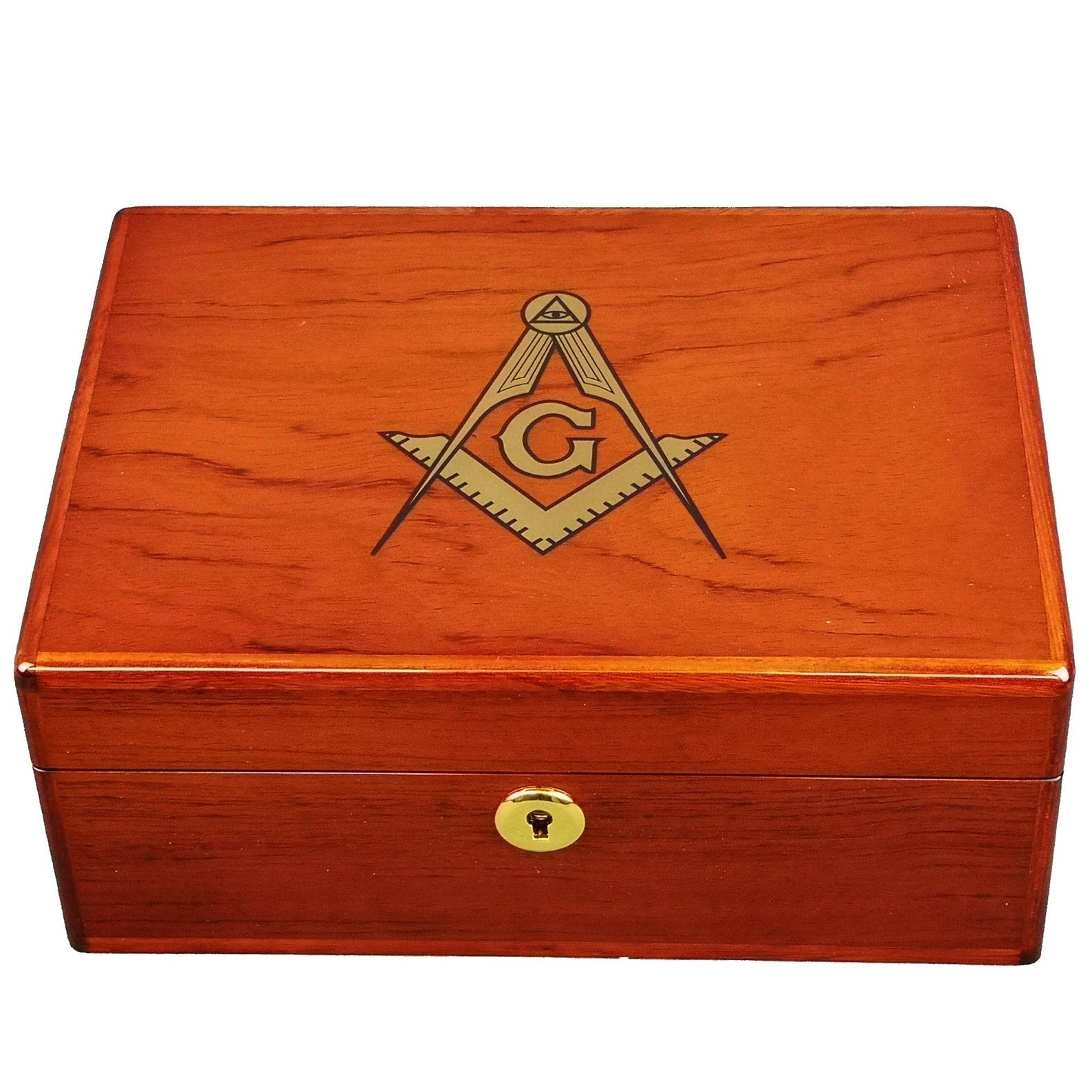 Master Mason Blue Lodge Jewelry Box - Rosewood & Soft Suede With Lock - Bricks Masons