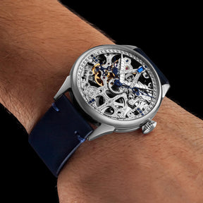 Master Mason Blue Lodge Wristwatch - Silver Skeleton With Stones - Bricks Masons