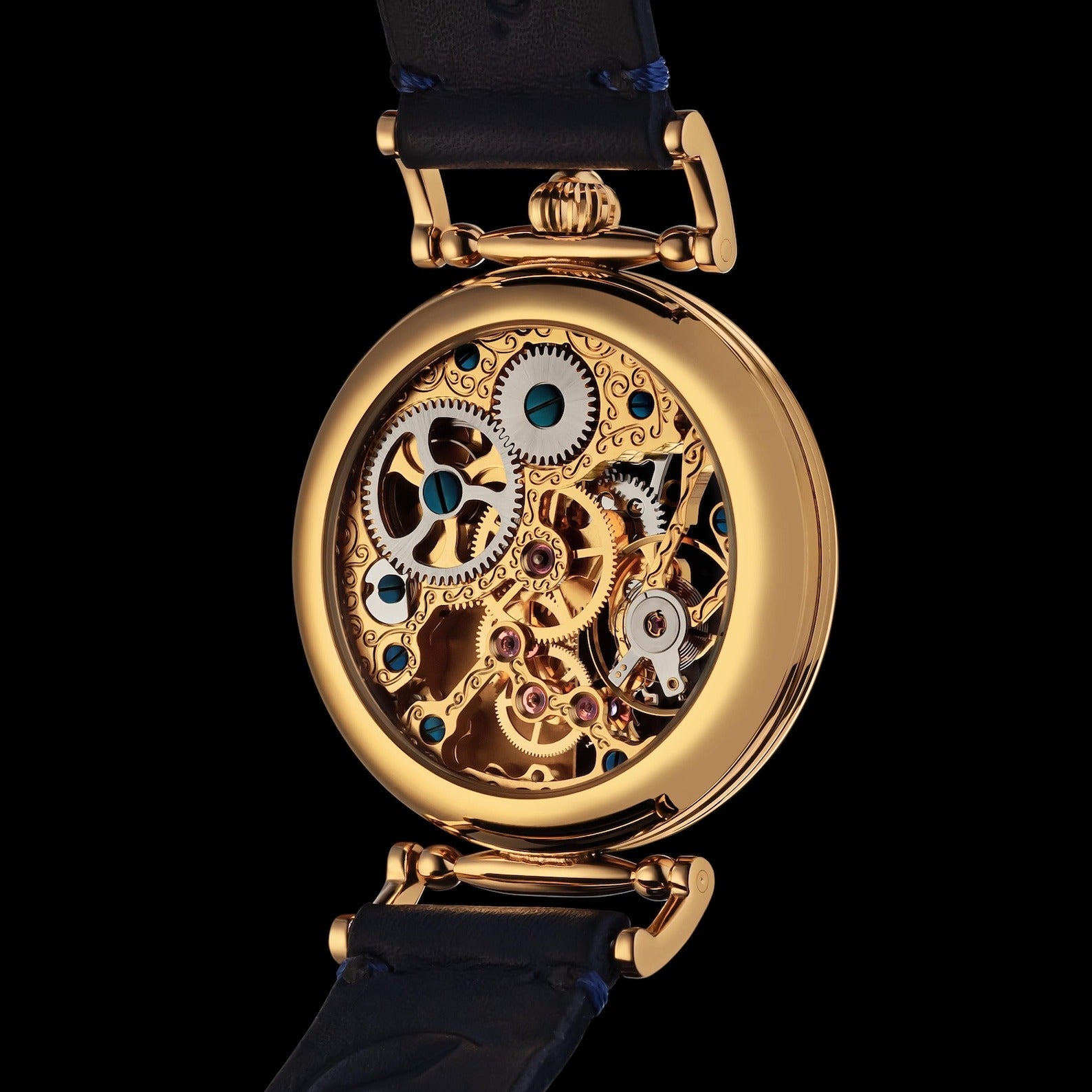 Master Mason Blue Lodge Wristwatch - Gold Skeleton Dial Intricate Detailing - Bricks Masons