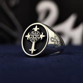 18th Degree Rose Croix Scottish Rite Ring - Cross With Blooming Rose - Bricks Masons