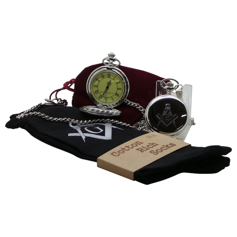 Master Mason Blue Lodge Pocket Watch - Gents Socks Personalised Set Gift - Bricks Masons