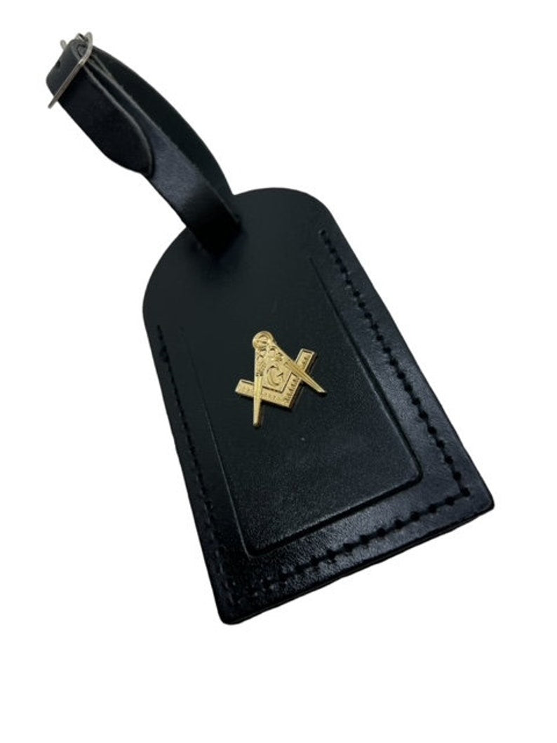 Master Mason Blue Lodge Luggage Tag - Leather Gold Engraved Case Label Personalized - Bricks Masons