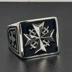 Order Of Malta Ring - Black Sterling Silver-Black Templar cross ring - Bricks Masons