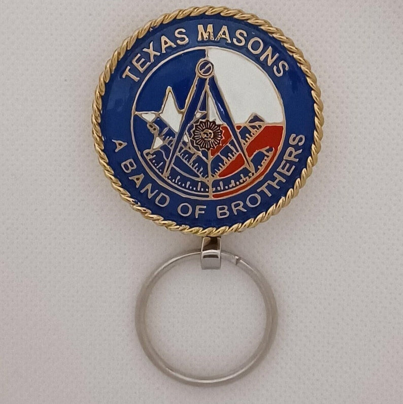 Past Master Blue Lodge Keychain -Texas Flag A Band of Brothers - Bricks Masons
