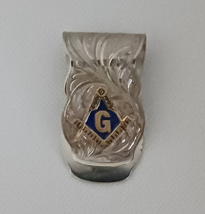 Master Mason Blue Lodge Money Clip - Nickel Gold Tones & Blue Square & Compass G - Bricks Masons