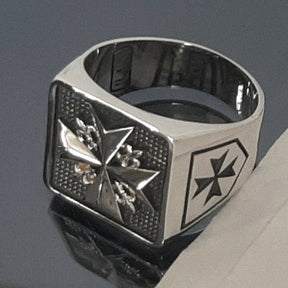 Order Of Malta Ring - Sterling silver Cross-Free Mason ring - Bricks Masons