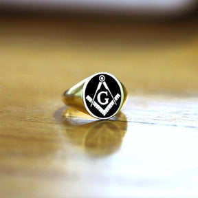 Master Mason Blue Lodge Ring - Gold With Black Enamel 9K to 18k Solid Gold - Bricks Masons