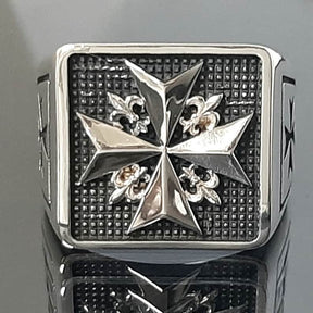 Order Of Malta Ring - Sterling silver Cross-Free Mason ring - Bricks Masons