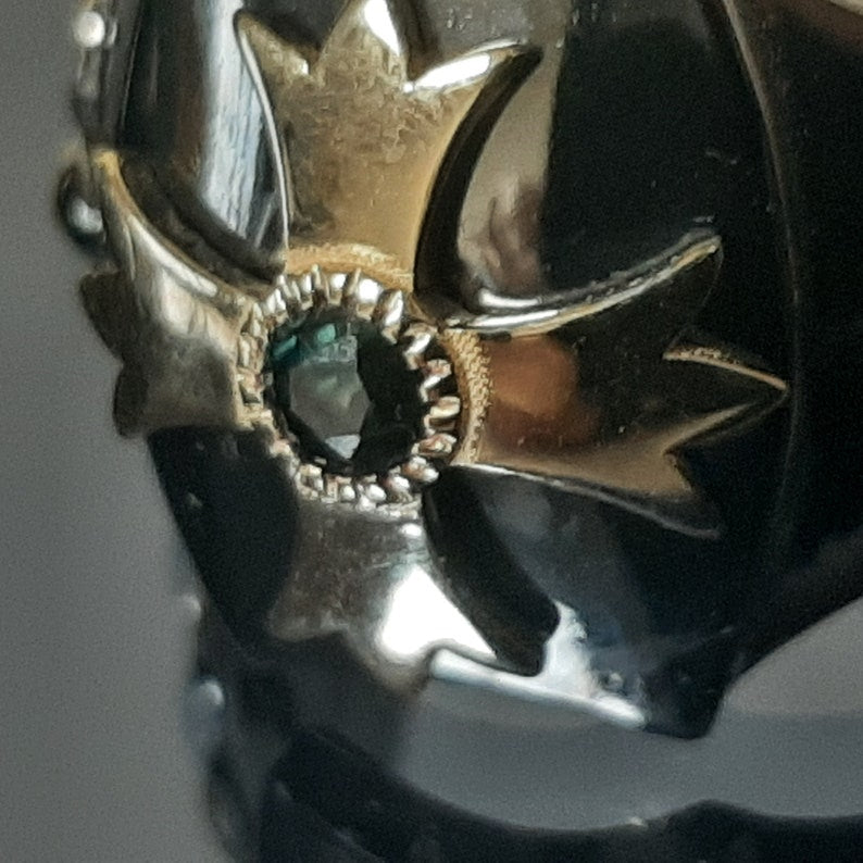 Order Of Malta Ring - Blackened Sterling Silver Blue-Green Sapphire - Bricks Masons