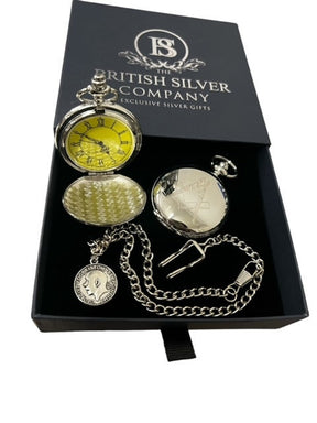 Master Mason Blue Lodge Pocket Watch - Custom Engraving Silver Chain - Bricks Masons