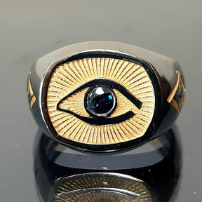 Eye of providence Ring - Sapphire Eye Square & Compass Sterling Silver-Sterling silver ring - Bricks Masons