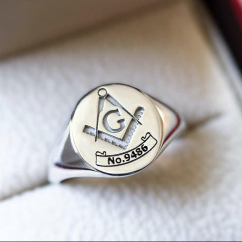 Master Mason Blue Lodge Ring - Custom Lodge Number 925 Sterling Silver - Bricks Masons