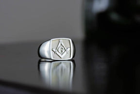 Master Mason Blue Lodge Ring - Plated Sterling Silver Square & Compass G - Bricks Masons