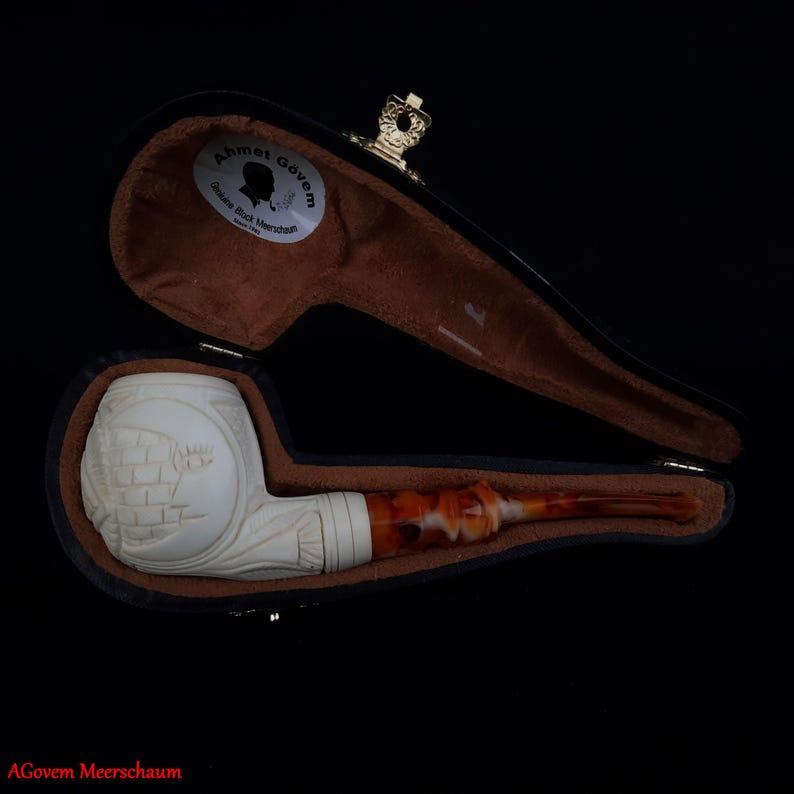 Eye Of Providence Meerschaum Pipe - Handmade With Fitted Velvet Case - Bricks Masons