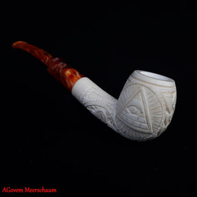 Master Mason Blue Lodge Meerschaum Pipe - Natural Bee wax Square & Compass G - Bricks Masons