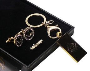 Master Mason Blue Lodge Cufflinks - 24k Gold Keychain Crystal & Lapel Pin Set - Bricks Masons